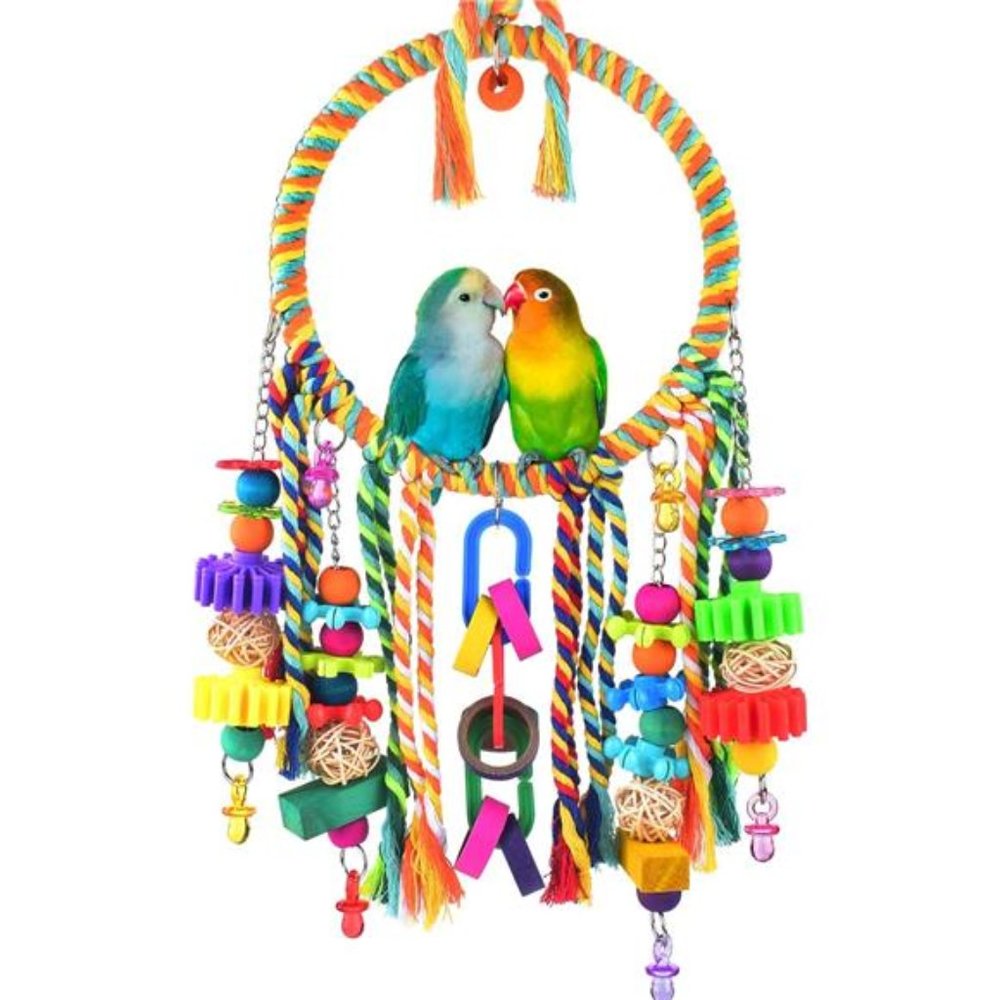 Bird Toys, Bird Swing Toy Bird Perch with Colorful Chewing Toys, Lovebirds